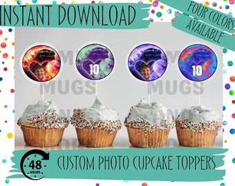 Godzilla Birthday Cupcake Toppers: Custom Kid Photo, Kaiju Theme (Instant Download)