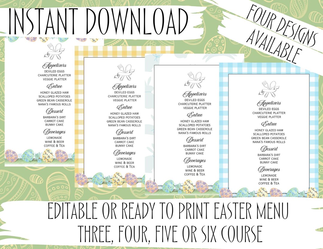 Rustic Easter Menu Template: Editable, Printable (instant Download) - Etsy