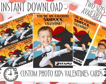 Karate Kid Custom Kids Photo Valentines Day Card, Valentines Card - INSTANT DOWNLOAD, Martial Art, Printable Valentine, Kid Class V-Day Card