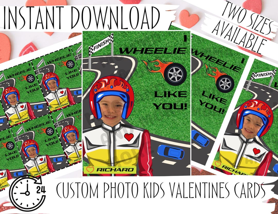 Race Car Custom Kids Photo Valentine's Day Cards, Valentines Cards ...
