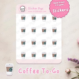 Coffee To-Go Stickers  | Matte Vinyl Planner & Journal Stickers -Coffee Shop, Cafe, Latte, Coffee Run  Food Theme Sticker Sheet