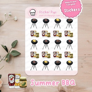 Summer Cookout BBQ Stickers | Matte Vinyl Planner & Journal Stickers, Social Gathering Stickers, BBQ Party - Daily Life Theme Sticker Sheet