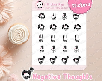 Negative Thoughts Stickers | Matte Vinyl Journal & Planner Stickers -Mood, Feelings, Mental Health Stickers- Cupcake Character Sticker Sheet