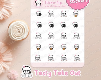 Tasty Take Out Food Character Stickers | Matte Vinyl Planner & Journal Stickers -  Cupcake Character Theme Sticker Sheet