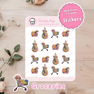Colorful Grocery Shopping Stickers | Matte Vinyl Journal & Planner Stickers - Daily Life Theme Sticker Sheet