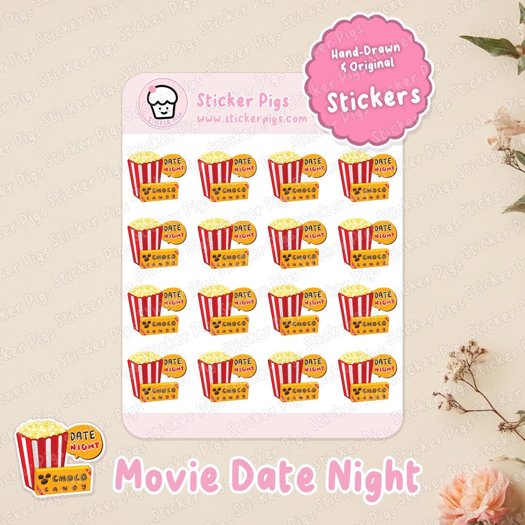 Movie Date Night Stickers | Matte Vinyl Journal & Planner Stickers ...