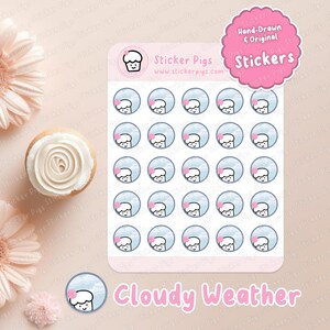 Adesivi per meteo dolce e nuvoloso / Adesivi in vinile opaco per planner e diario - Foglio di adesivi con tema meteo con adorabile personaggio di cupcake