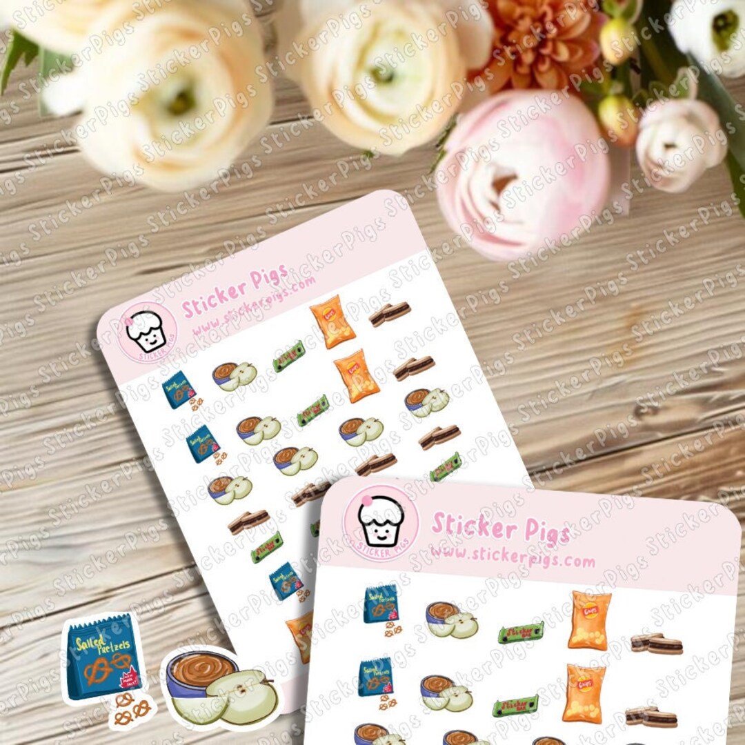 Snack Sticker Sheet Cute Snack Time Stickers | Matte Vinyl Planner & Journal Stickers ...