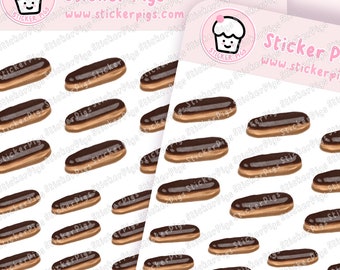 Chocolate Eclair - Pegatinas del planificador - Pegatinas del diario - Hoja de pegatinas del tema de panadería transparente mate
