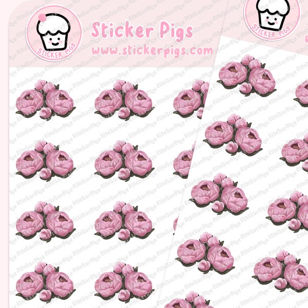 Peony Bunch (Lg) - Planner Stickers -  Journal Stickers - Matte Transparent - Floral Theme Sticker Sheet