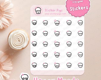 Happy Mood/Emotion Planner Stickers -  Character Stickers - Journal Stickers - Matte Vinyl Sticker- Cupcake Emotions Theme Sticker Sheet