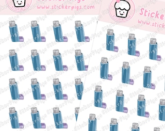 Schattige inhalatorstickers - stickervel gezondheid |  Matte vinyl planner- en dagboekstickers - stickervel stickerthema 'leuk gezondheidstracking'