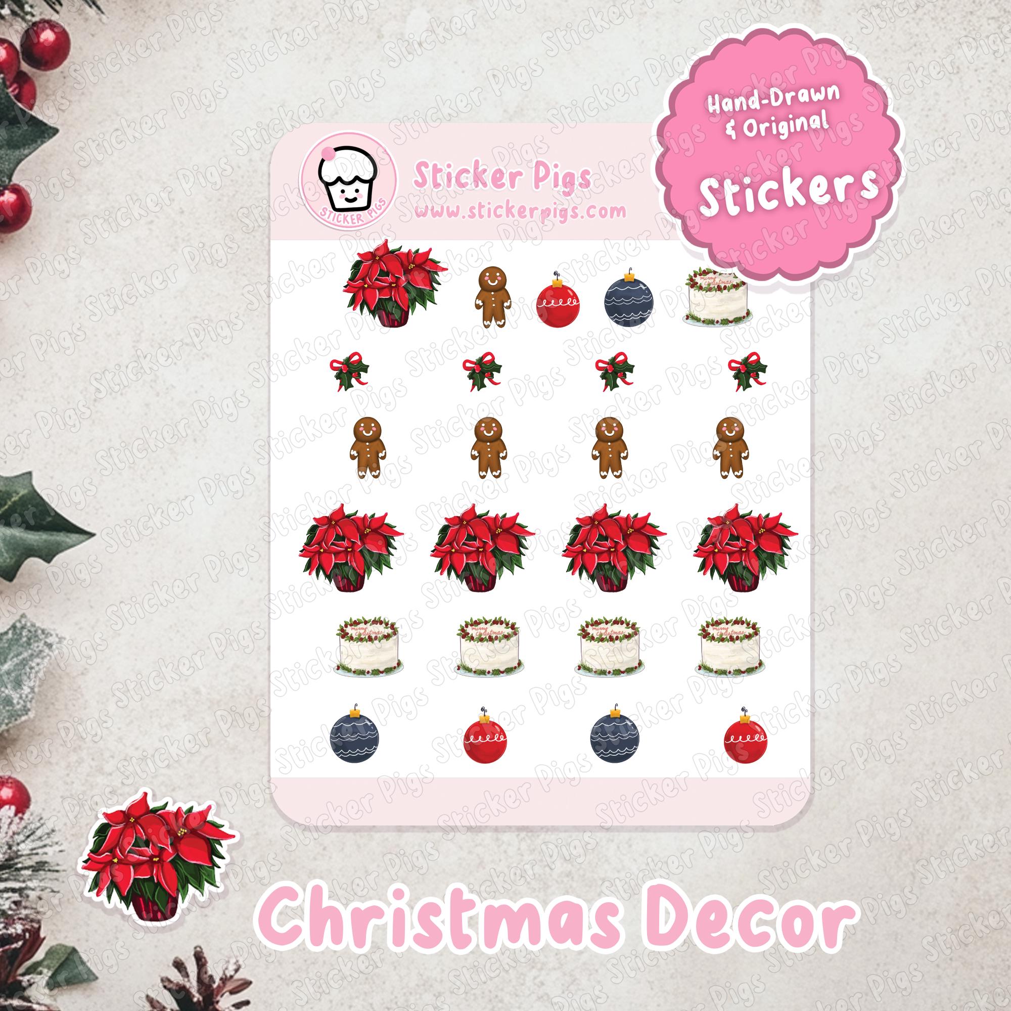 Christmas Decor with Treats| Matte Vinyl Journal & Planner Stickers -  Winter, Presents, Christmas Decoration, Holiday Theme Sticker Sheet