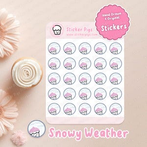 Snowy Weather Character Stickers | Matte Vinyl Planner & Journal Stickers - Weather Tracking - Cupcake Character Theme Sticker Sheet