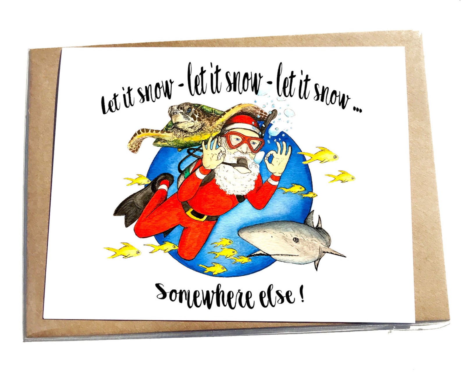 Scuba Santa Christmas Greeting Card Tropical Holidays Etsy