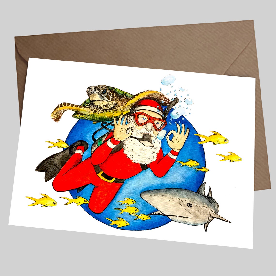 Scuba Santa Christmas Greeting Card Tropical Holidays Ocean Etsy