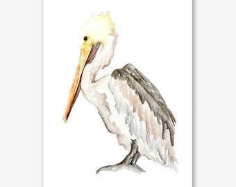 White Pelican Art Print, Florida Bird, Pelican Print, Tropical Bird, Beach House Art, Ocean Art, Florida Art, Pelican Bird