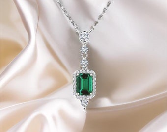 Mothers Day Gifts for Mom - Layered Birthstone Emerald Necklace for Women Girls, Birthday Gifts, Sterling Silver