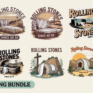 Rolling Stone Png Bundle He is Risen, True Story Design Png, Christian Easter Png, Jesus Easter Png,Religious Stone, Retro Music Lover