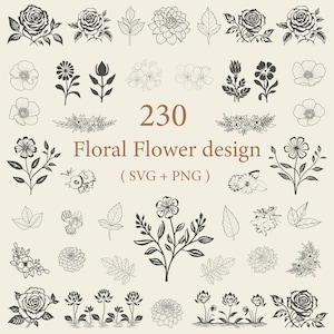 230 Blumen SVG Blumenstrauß, Botanische Blumen SVG, Floral Blume svg Line Art, Wildblumenstrauß Clipart, Monogramm Blumen SVG, kommerzielle Nutzung