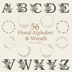 Blomsteralfabet SVG: Delat monogram, Blomkrans (PNG, SVG)