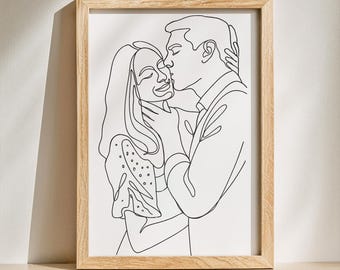 One Line Drawing , Custom Couple Portrait, Custom Family Gift ,Christmas Gift, Personalized Family Portrait illustration ,Custom Pet Drawing