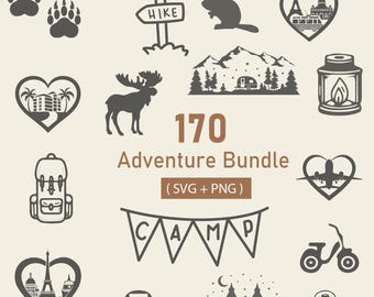 Pakiet Adventure SVG: kemping, las, sceny przyrodnicze (SVG, PNG)