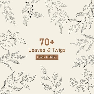 Botanical Leaves and Twigs SVG Bundle, Hand Drawn Vector Greenery, Botanical Clipart, and Plant Svg, Leaves frames, Leaf Templates