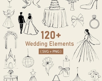 Hand Drawn Wedding Illustration Bundle: SVG, PNG (Digital Download)