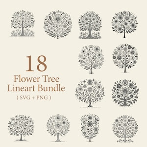 Floral Tree Silhouette SVG Bundle: Hand Drawn Forest Vectors (Digital Download)