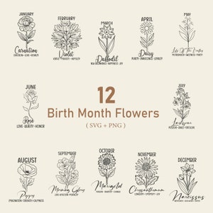 Birth Month Svg Bundle, Flower Bouquet Svg, Birth Flower Svg, Floral svg, Botanical svg, Rose svg, Daisy svg, Poppy svg, Birthday svg, SVG