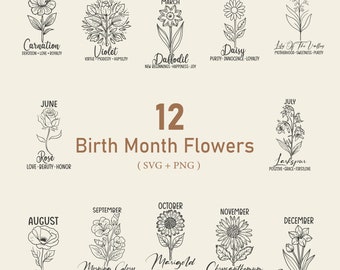 Birth Month Flower SVG Bundle: Floral Bouquet Designs (SVG & PNG)