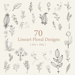 70 Minimalist LineArt Flower Svg Bundle | Flower Svg | LineArt Svg | Floral Svg Bundle | Minimalist Art Svg | Svg files for cricut