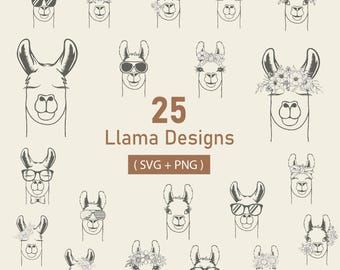 Llama SVG Bundle: Aviator Sunglasses, Floral Designs (Digital Download)