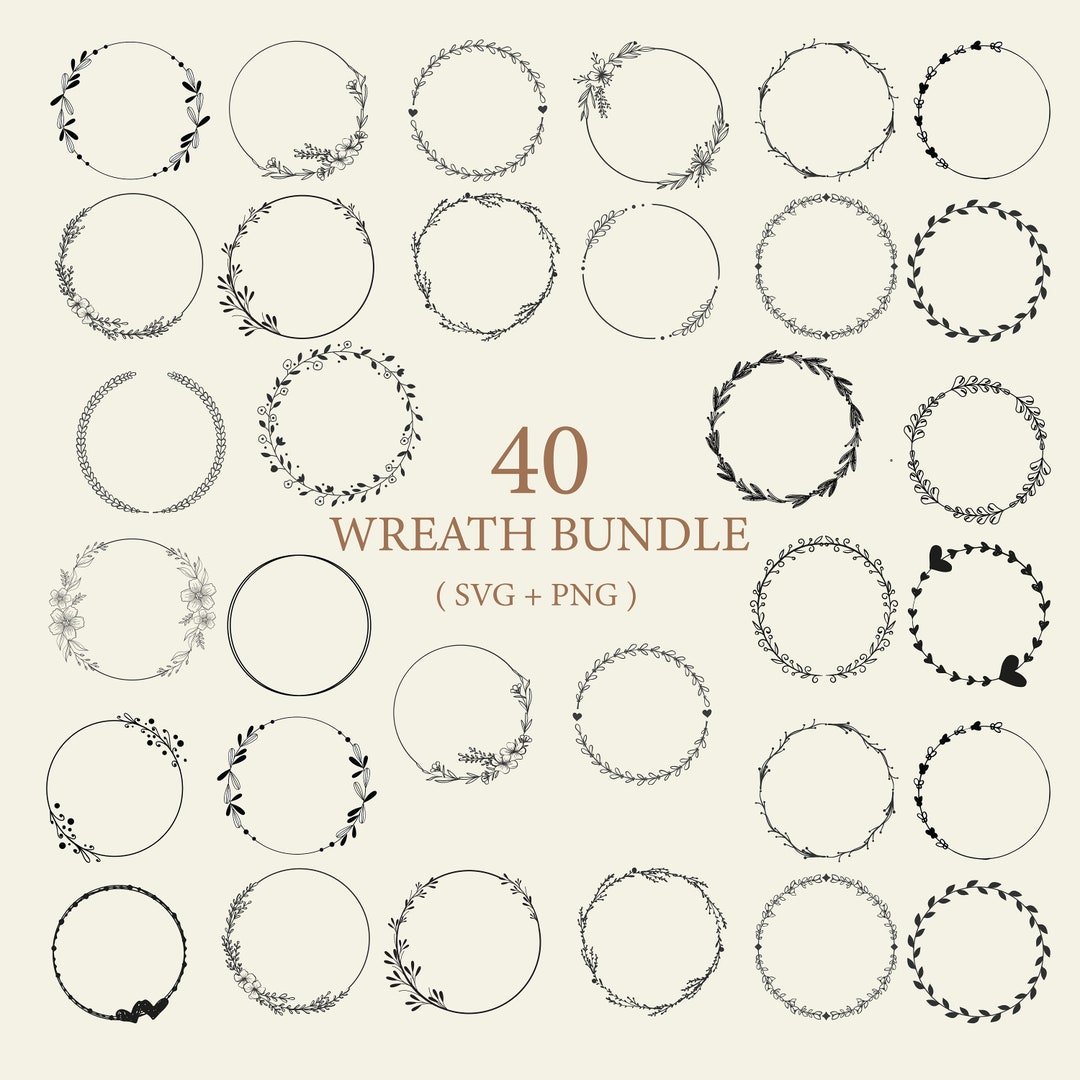Floral Wreath SVG Bundle: Heart Laurel, Wedding Monogram (SVG, PNG) - Etsy