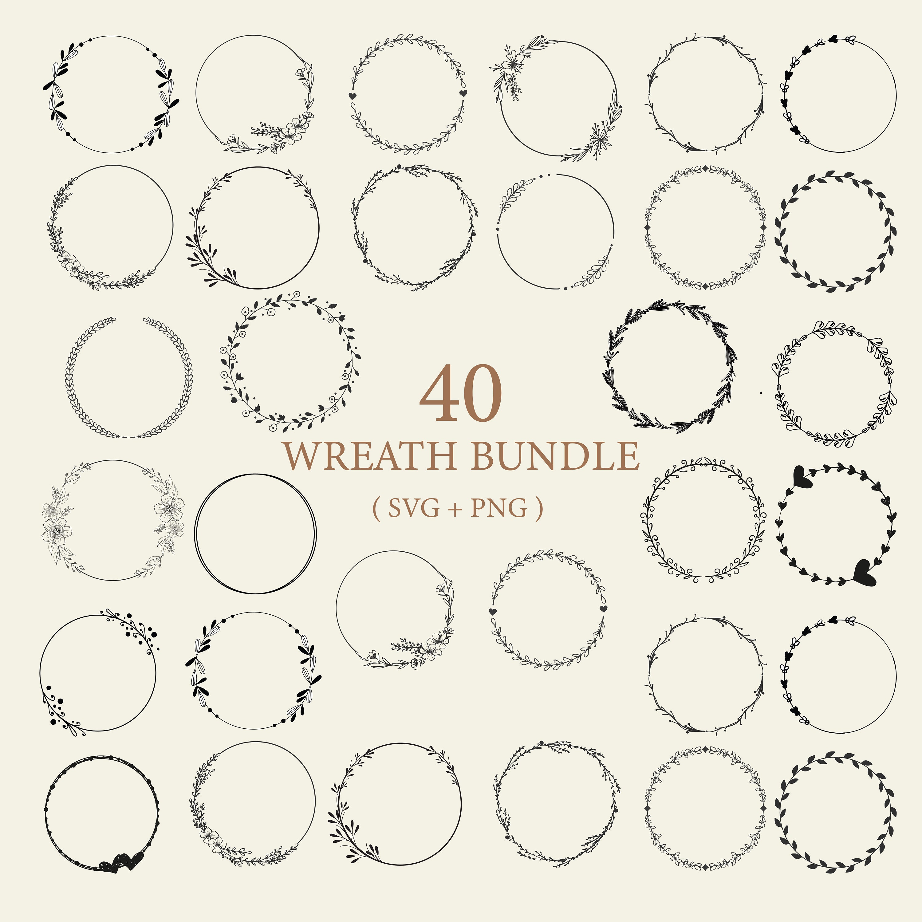 Floral Wreath SVG Bundle: Heart Laurel, Wedding Monogram (SVG, PNG) - Etsy