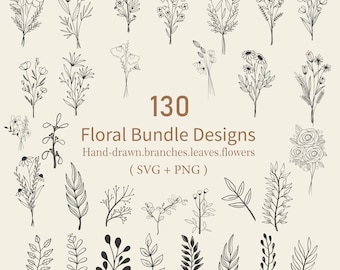 130 Floral SVG Bundle: Wildflower, Rose, Tree Designs (PNG + SVG)