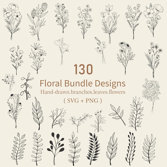 130 Floral SVG Bundle: Wildflower, Rose, Tree Designs (PNG + SVG)