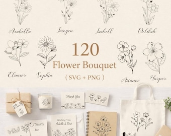 120 SVG-paket med blombukett: Bröllopsblommor (SVG och PNG)