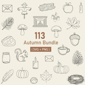 Herfst herfst svg bundel, pompoenen SVG, gezellige herfst png, herfst illustraties, pompoen SVG, voor gesneden bestand, handgetekende stijl, silhouet