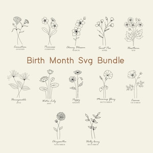 22 Birth Month Svg Bundle | Flower Svg | Birth Flower Svg | Floral svg | Botanical svg | Rose svg | Daisy svg | Poppy svg | Birthday svg