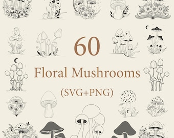 Pacchetto SVG di funghi floreali: disegni boho mistici (download digitale)