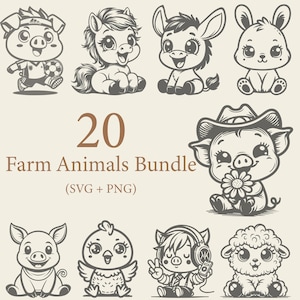 Farm Animals Svg Bundle Cute Animals Svg Farm Svg Baby Cow Pig Horse Svg Baby Farm Animals Svg Cut File Animals Svg Png Digital Download