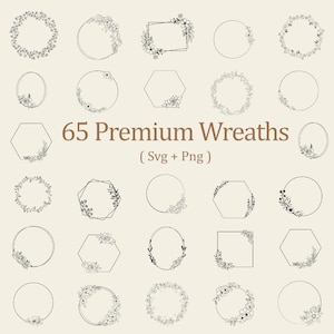 Floral Wreath SVG Bundle: 65 Circle & Heart Laurel Designs (PNG)