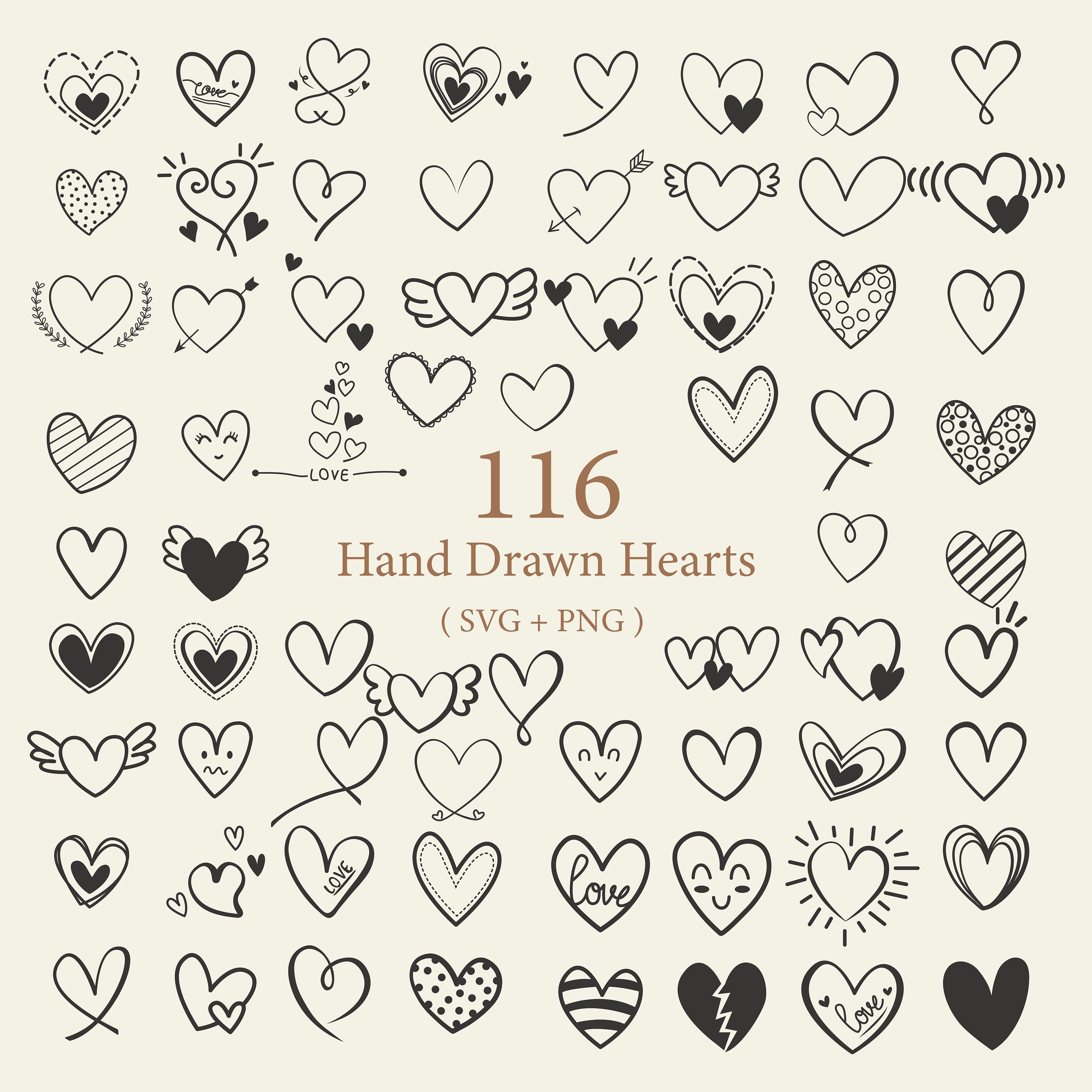 Heart Bundle SVG, HEART Doodle Svg, Heart Svg Cut Files for Circuit ...