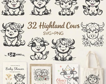 Baby Highland Cow PNG SVG Bundle: Clipart for Sublimation (Digital Download)