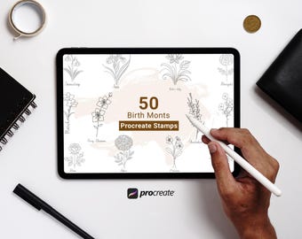 Birth Month Flower Stamps: 50 Procreate Floral Brushes (Commercial Use)
