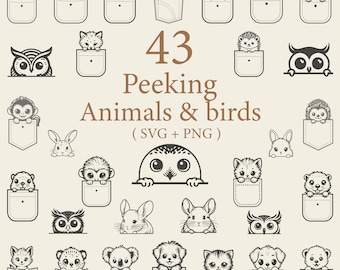 Peeking Animals SVG Bundle: Comic Style Clipart (Digital File)