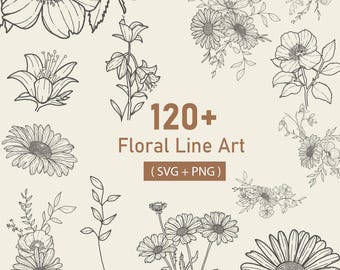 Paquete SVG botánico: Arte floral lineal dibujado a mano (SVG/PNG)