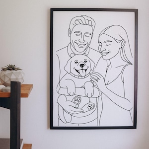 One Line Drawing , Custom Couple Portrait, Custom Family Gift, Personalized Wedding Anniversary Gift, Custom Line From Photo, Hand Line Art